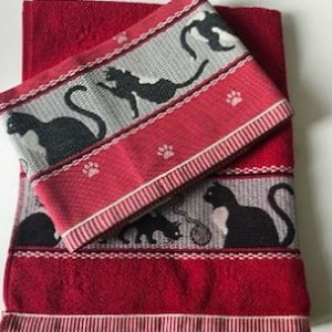 Hand- en Theedoek - Katten - Rood